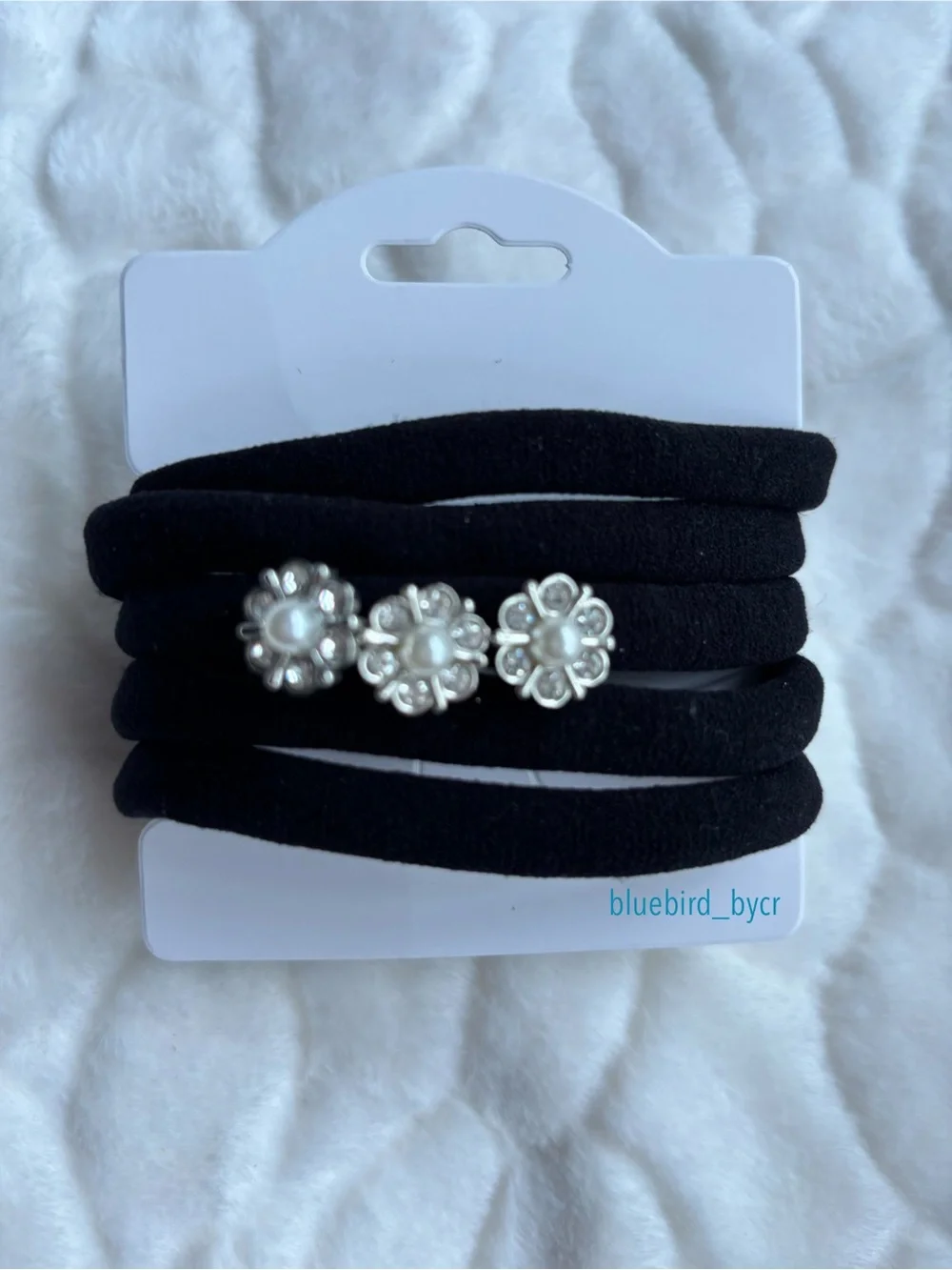 Black Pearl Flower Elastic Hair Ties